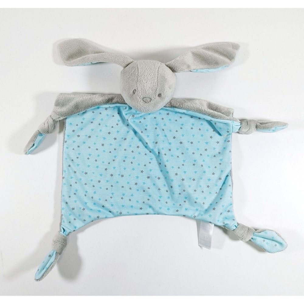 Tesco Carousel Blue Gray Bunny Lovey Stars Comfort Security Blanket Knotted